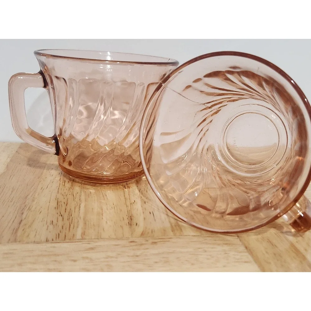 Vintage Fortecrisa Mexico pink depression Style glass set tea cups of‎ 2 1970s